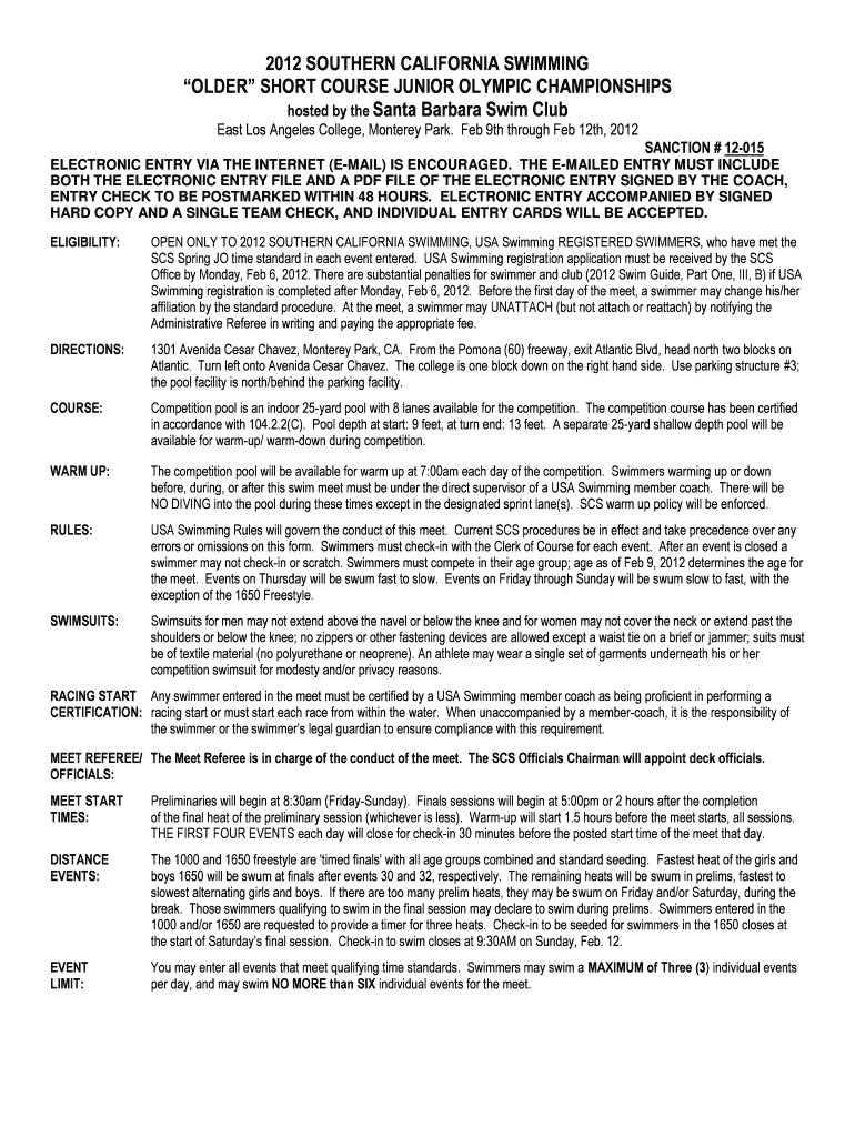 SOUTHERN CALIFORNIA SWIMMING  Form