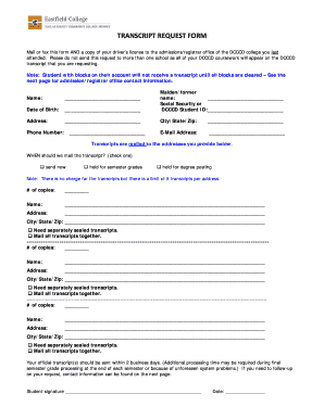 Dcccd Transcript Request  Form