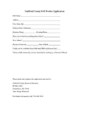 Greensboro Poll Worker Application Form
