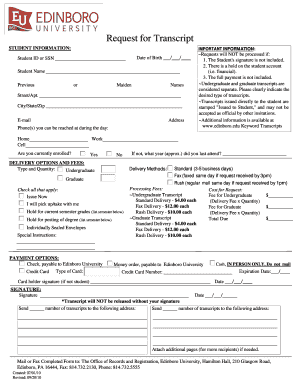 Transcript Request Form Edinboro University Edinboro