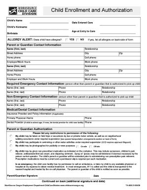 Child Enrollment and Authorization Oregon Form
