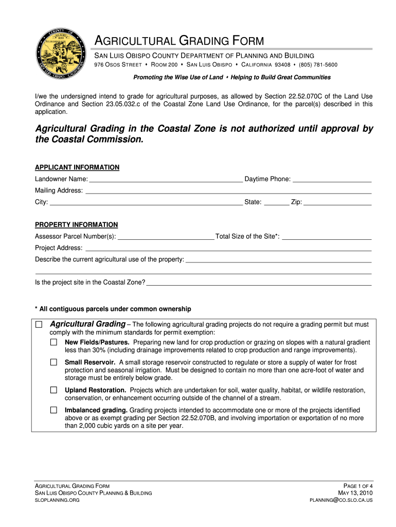 AGRICULTURAL GRADING FORM  Slocounty Ca