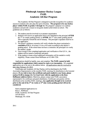 Pahl Academic All Star Application  Form