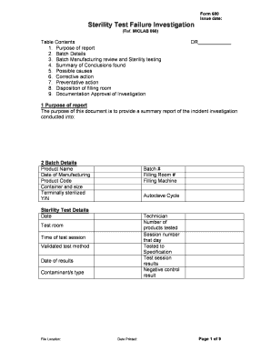 Sterility Failure Investigation  Form