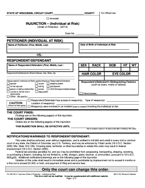 Wi Injunction Individual at Risk Form