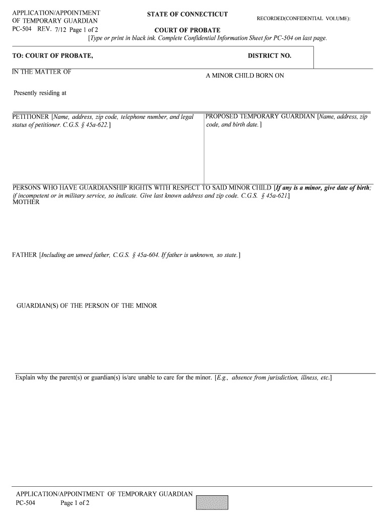 Temporary Guardianship 45a 622 Pc 504 Form