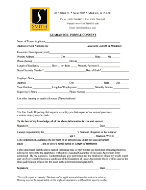 Smith Management Co Signer Form