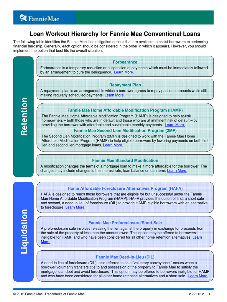 Fannie Mae Loan Workout Hierarchy Form