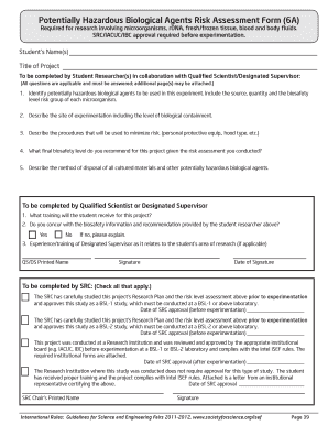 Potentially Hazardous Biological Agents Risk Assessment Form