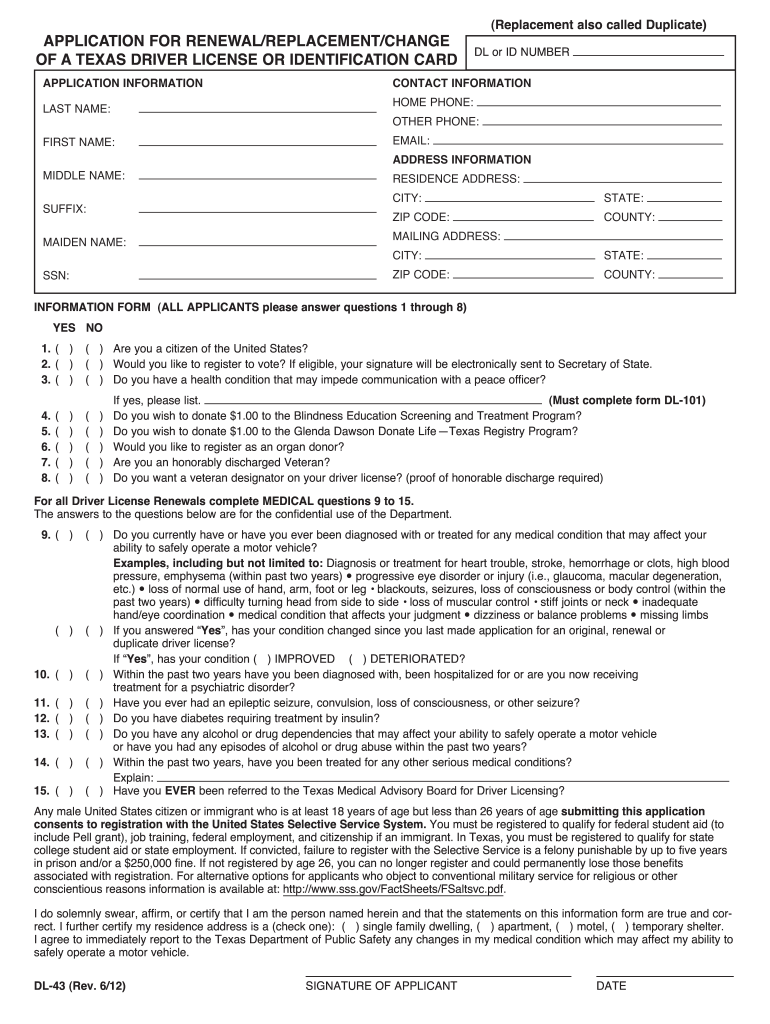  Dl 43 Form 2015