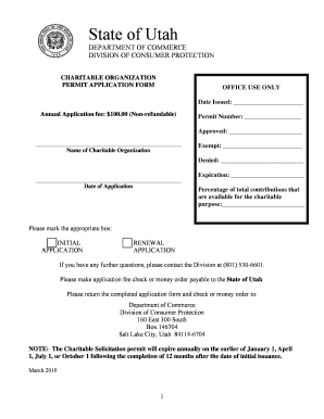  Charitable Organization Permit Application Form Utah Division of Dcp Utah 2010