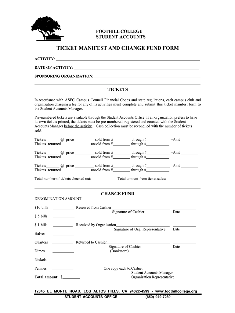 Ticket Manifest  Form