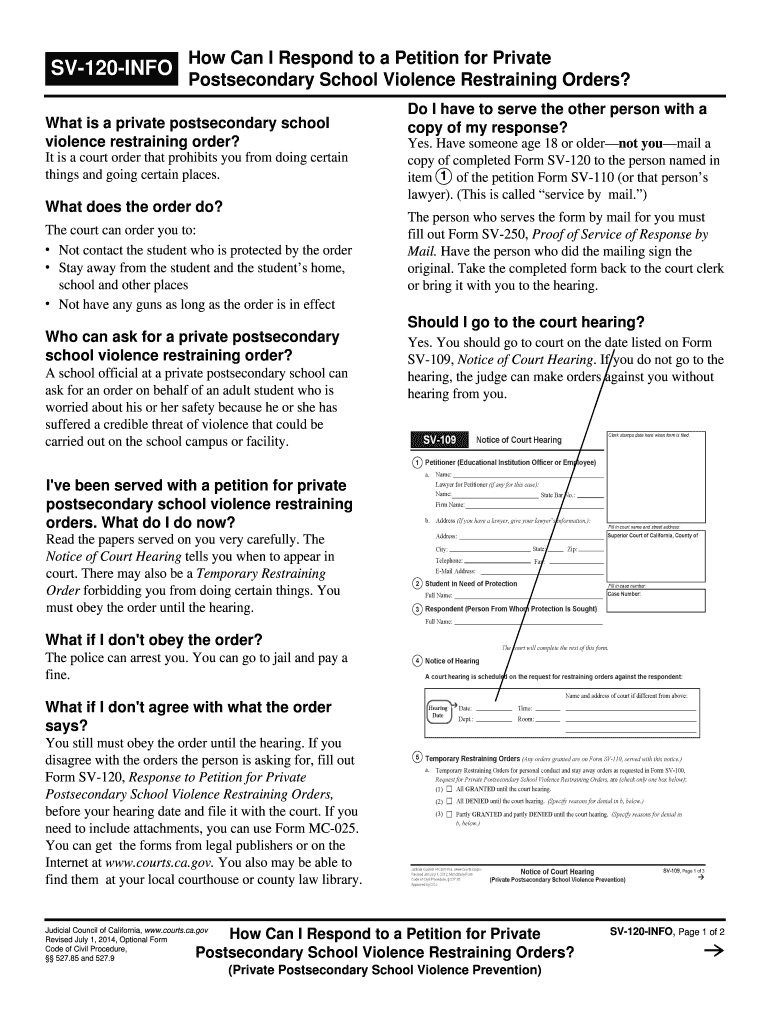  SV 120 INFO How Can I Respond to a Petition for Orders to Stop    Courts Ca 2014-2024