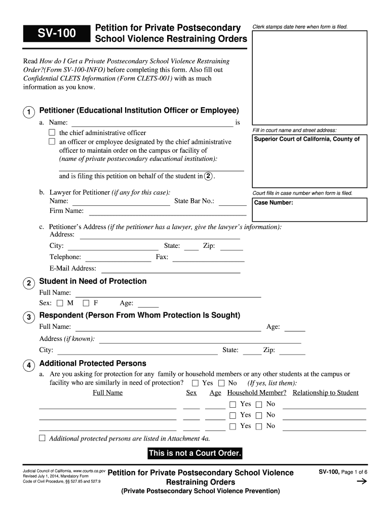  Private Postsecondary School Violence  Form 2014