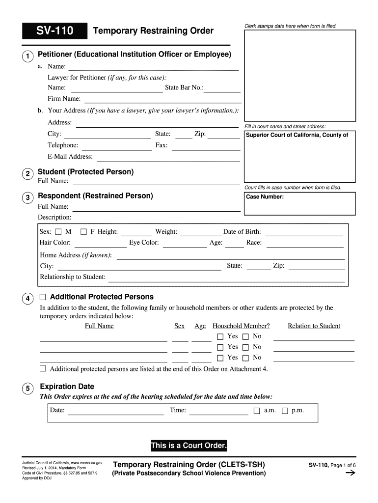  Blank Restraining Order Form 2017