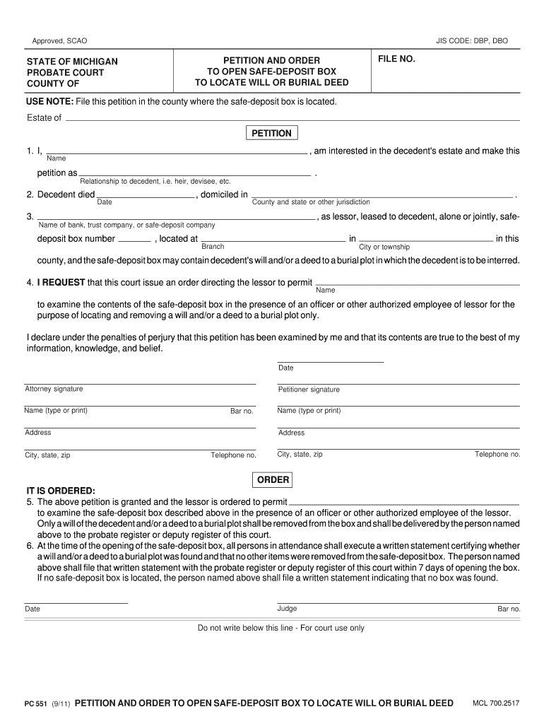 Michigan Pc 551 Form