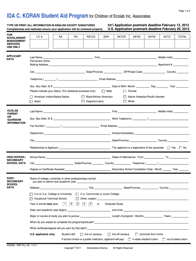 Ida Koran Scholarship  Form