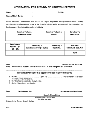 Caution Deposit  Form