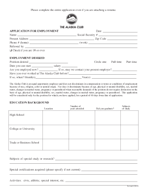 Alaska Club Application Form