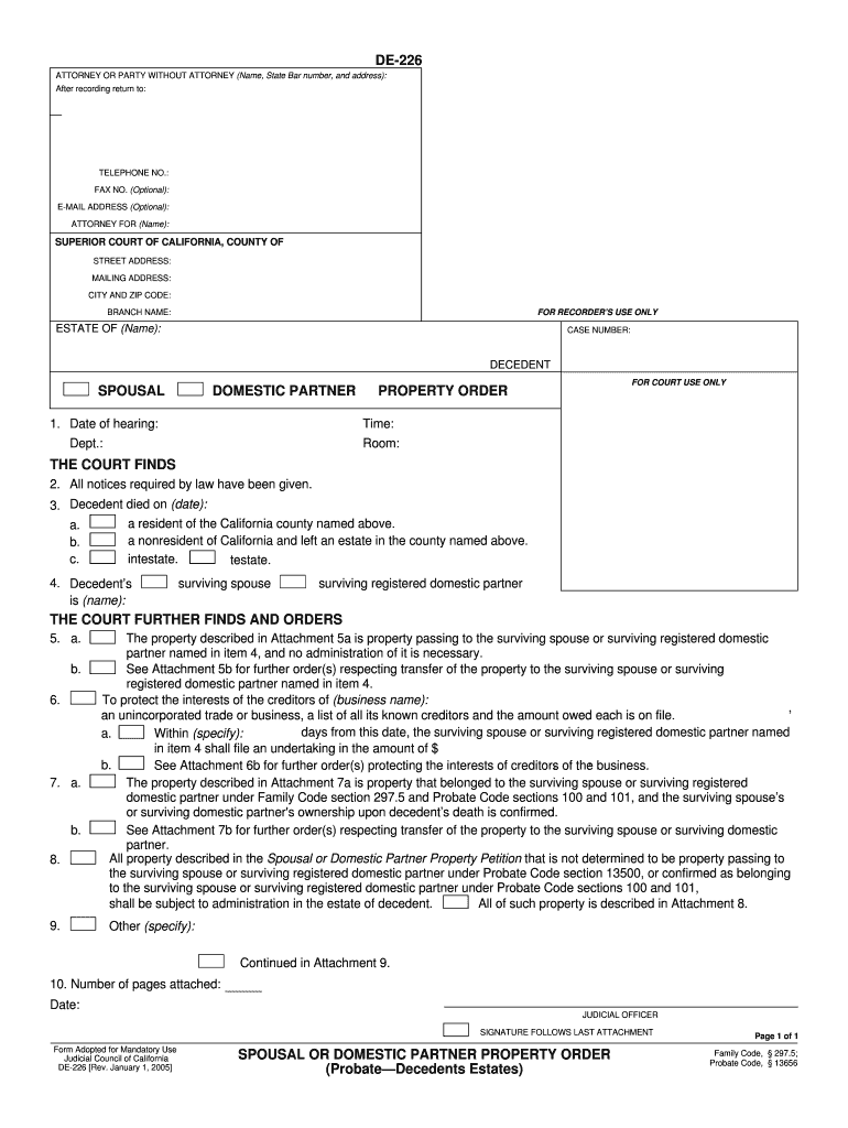  De 226 Fillable Form 2005