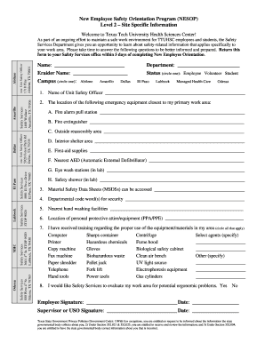 New Employee Safety Orientation Form