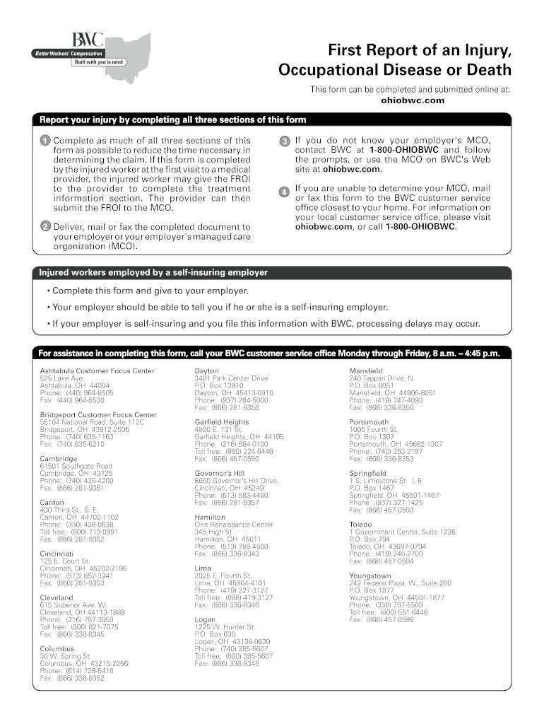 First Report of an in Ju Ry, Occupational Disease or Death  Uakron  Form