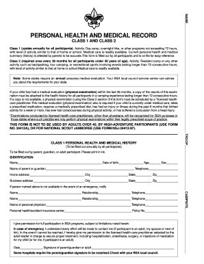 Jamboree Personal Health and Medical Record Form