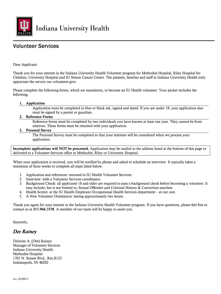  Indiana University Health Application Reference Form 2011