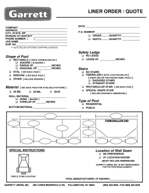 Inground Order Form Garrett Liners