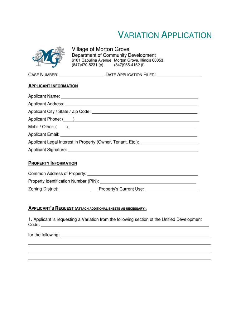  Variation Application Packet  Village of Morton Grove  Mortongroveil 2012-2024