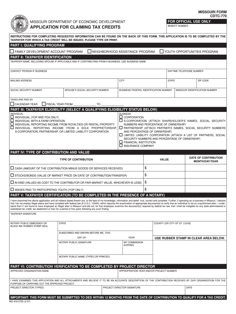  Missouri Form Cdtc 770 2007