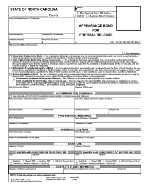 APPEARANCE BOND for the North Carolina Court System Nccourts  Form