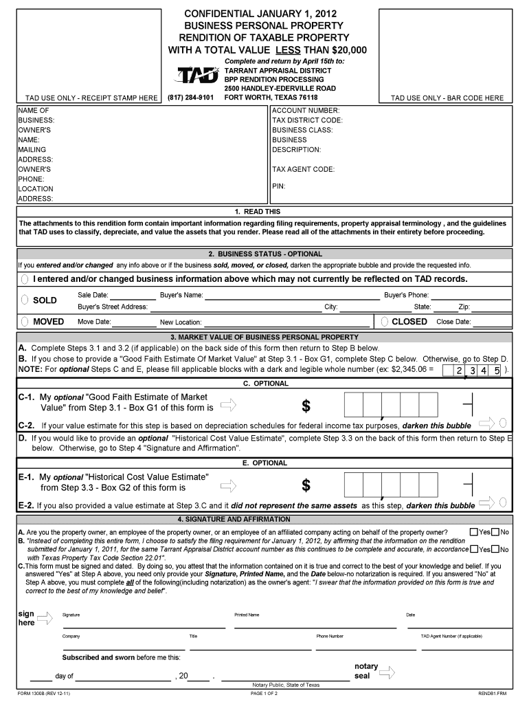 Tarrant Appraisal District Form 1300b