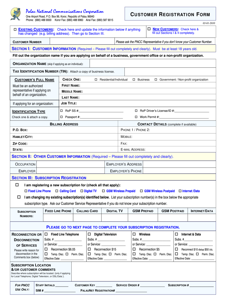  Application Form Palau National Communications Corporation 2010-2024