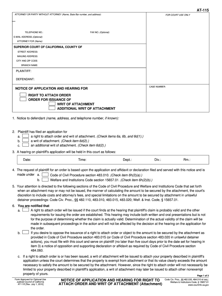 California at 115  Form