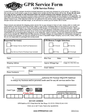 GPR Service Form GPR Stabilizer