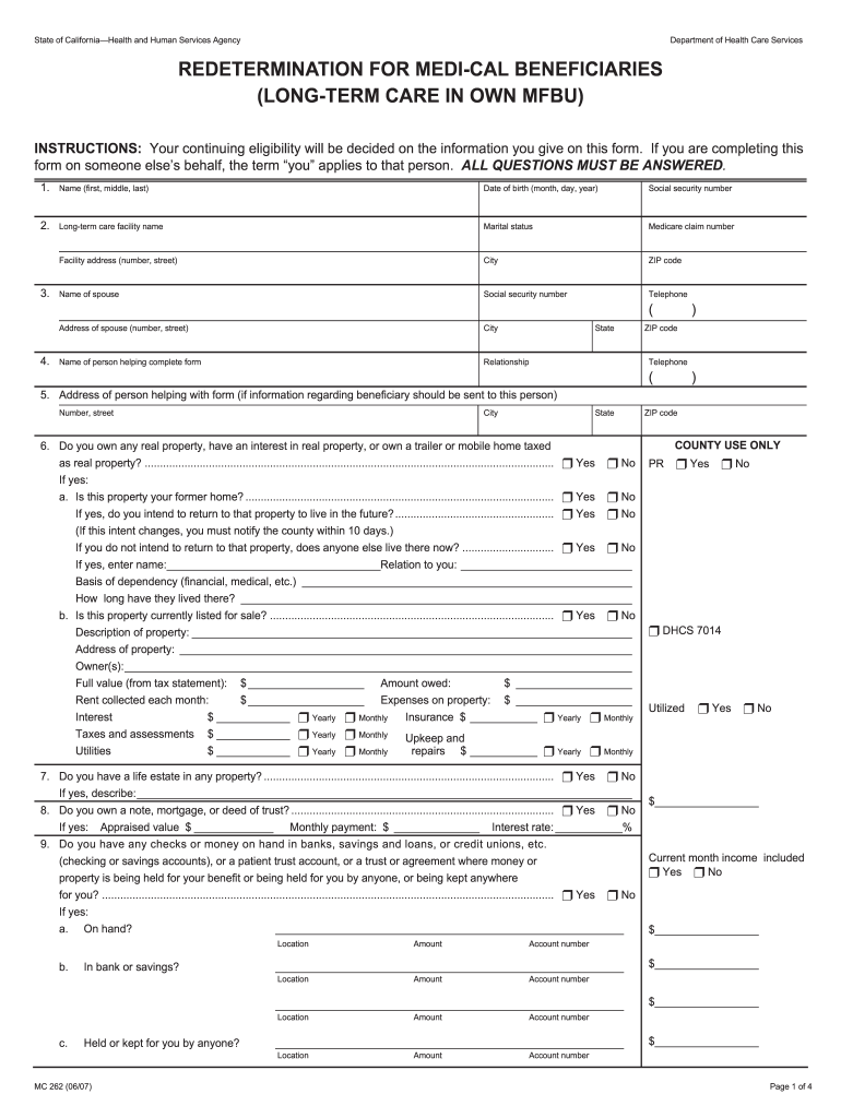 Redetermination for Medi Cal Beneficiaries Long Term Care in  Form