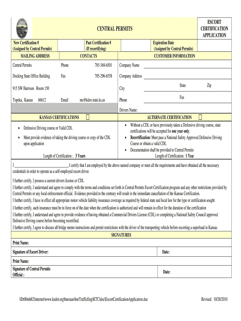  Kansas Pilot Car Certification 2010-2024