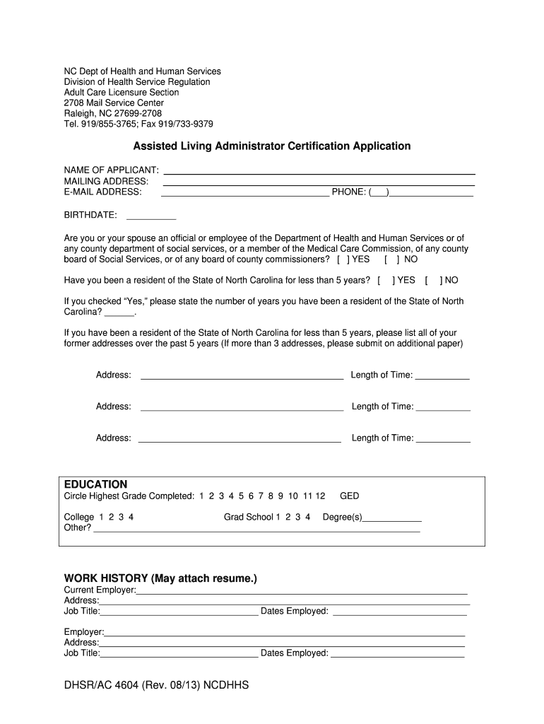 NC Dept of Health and Human Services Ncdhhs  Form