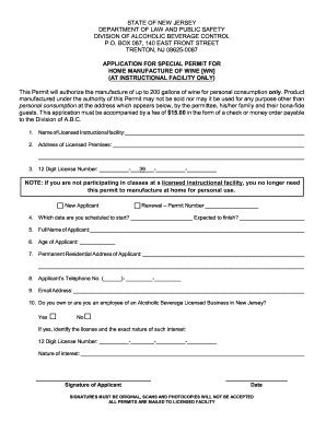 APPLICATION for SPECIAL PERMIT for HOME  Form