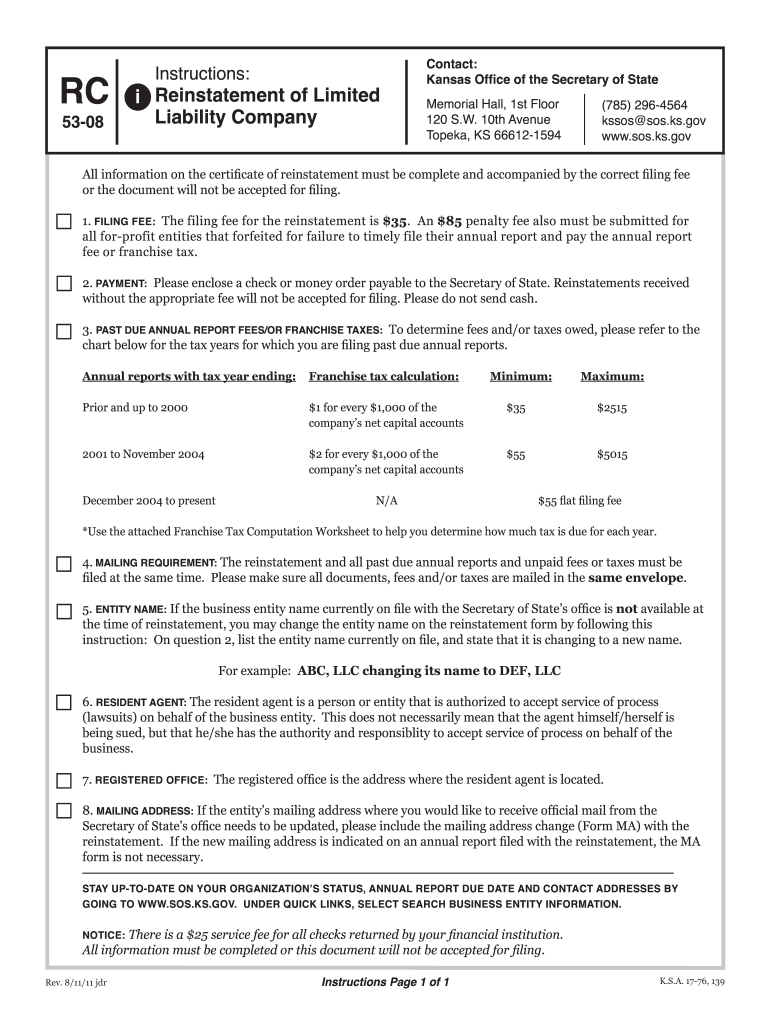  State of Kansas Form Rc 2011