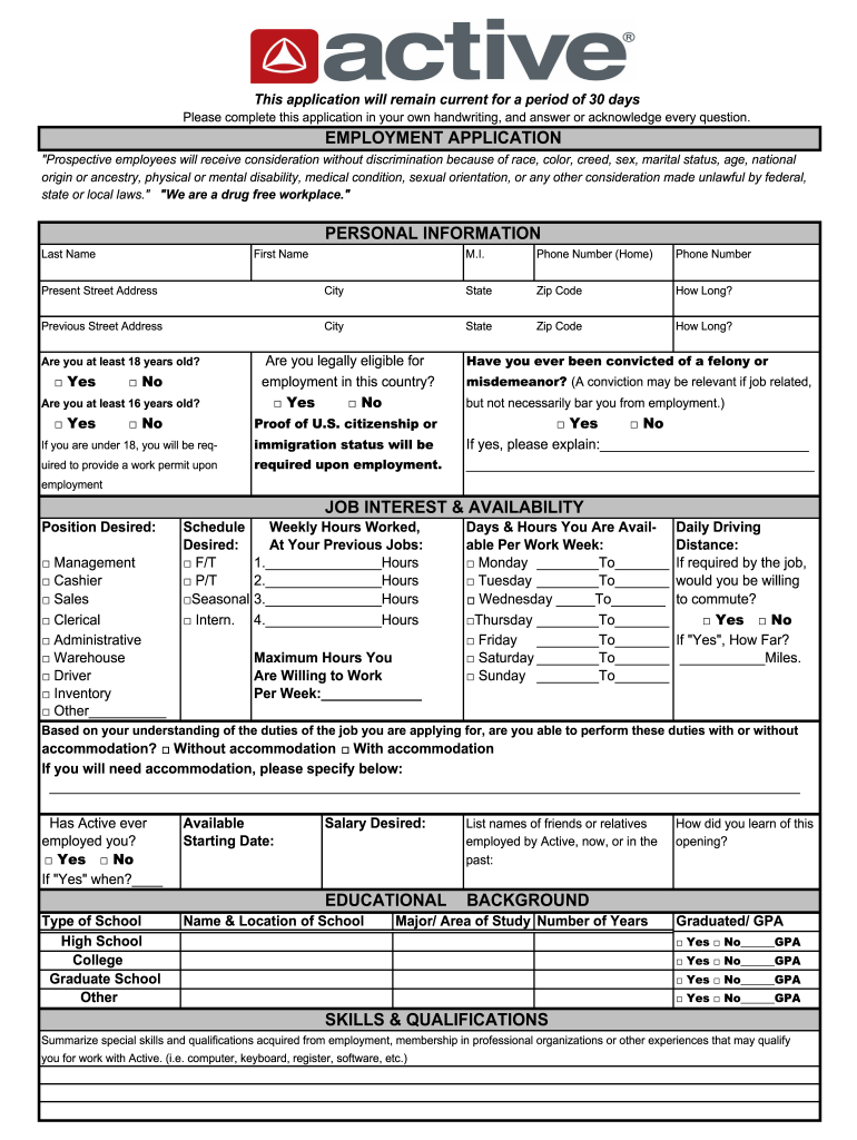 Active Ride Shop Application  Form