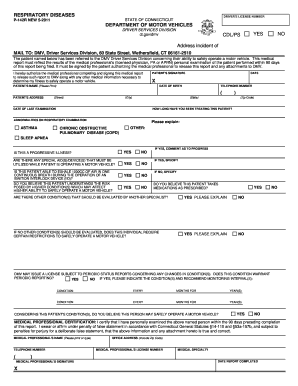  RESPIRATORY DISEASES DRIVER'S LICENSE NUMBER STATE of CONNECTICUT P 142R NEW 5 DEPARTMENT of MOTOR VEHICLES DRIVER SERVICES DIVI 2011