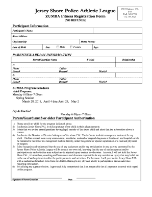 Zumba Registration Form