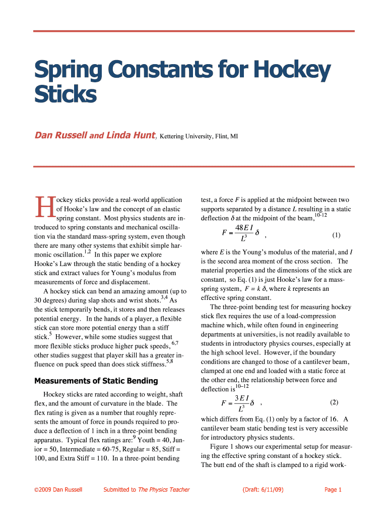 Get and Sign Spring Constants for Hockey Sticks  Graduate Program in Acoustics  Acs Psu  Form