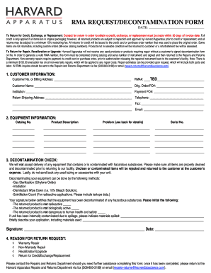  RMA REQUESTDECONTAMINATION FORM Harvard Apparatus 2009