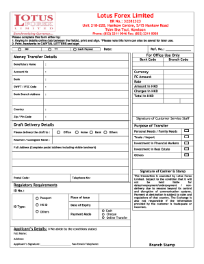 Remittance Application Form Lotus Forex Limited Fill Out And - 