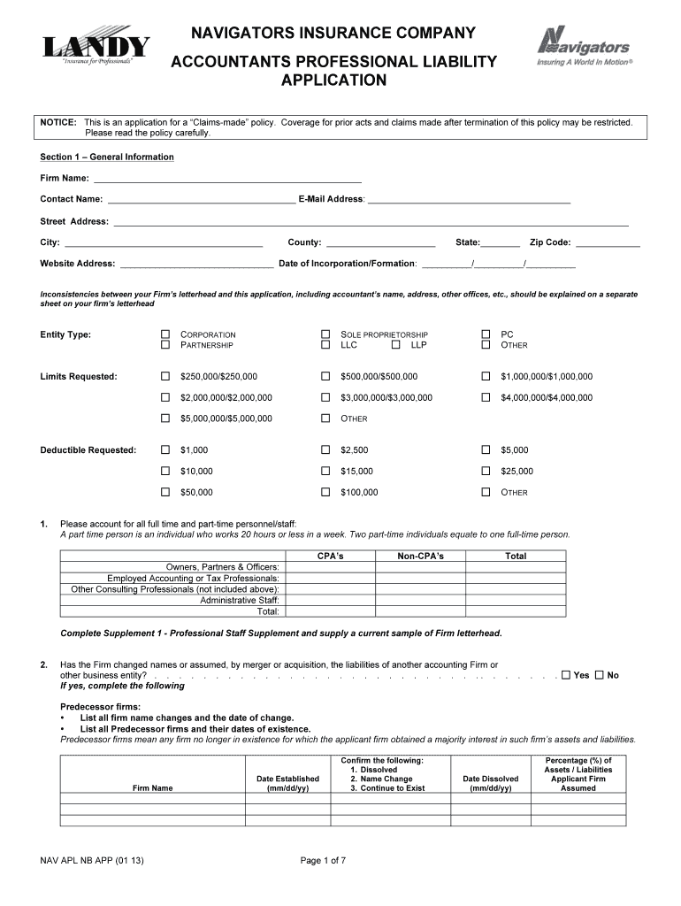 Accountants Professional Liability Insurance Application  Herbert H  Form