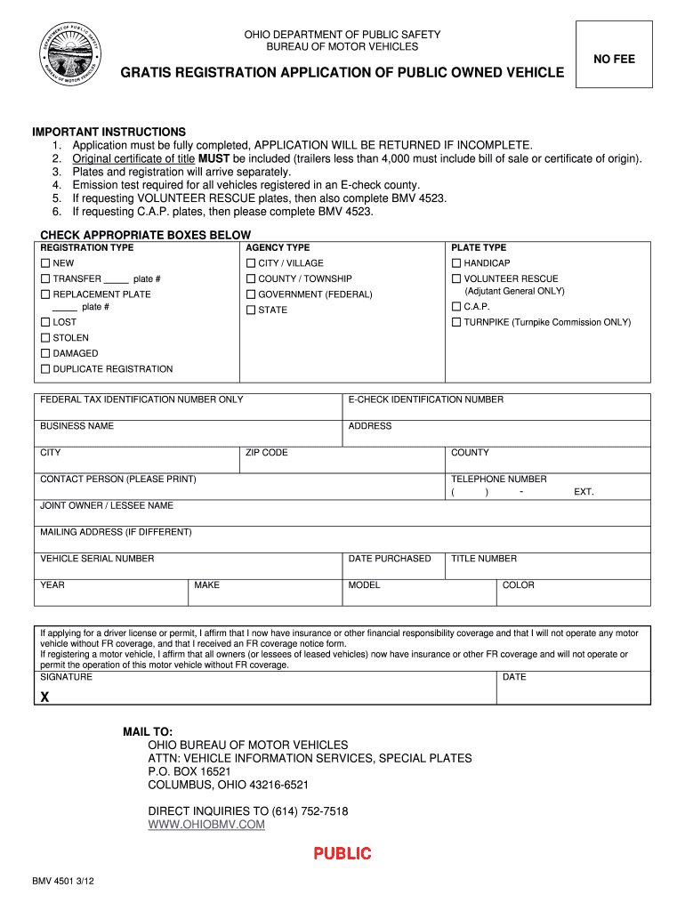 GRATIS REGISTRATION APPLICATION of PUBLIC OWNED    Publicsafety Ohio  Form