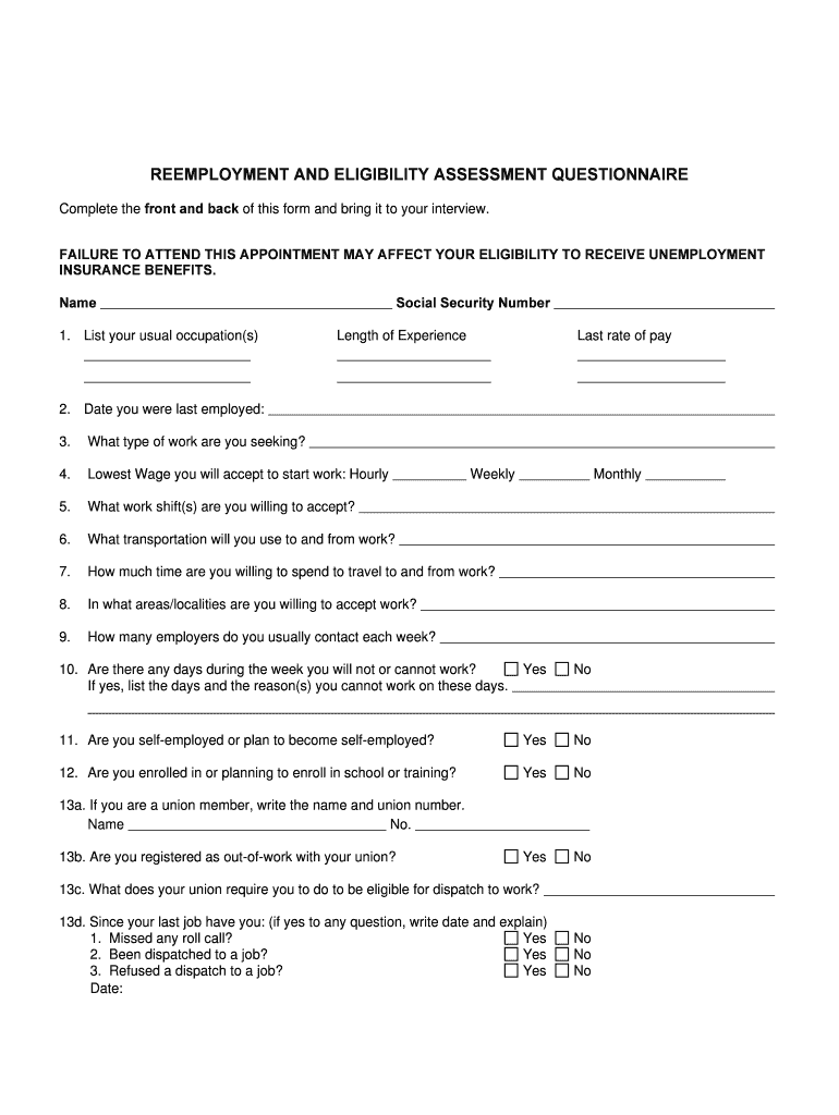  REEMPLOYMENT and ELIGIBILITY ASSESSMENT Edd Ca 2006